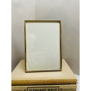 Gold Tone Metal Picture Frame Slim Minimalist Tabletop Wall Mount 5x7